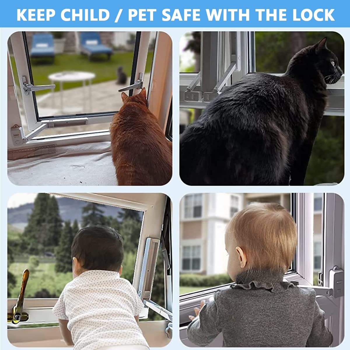 HASTHIP Baby Safety Window Lock, Adjustable Window Gap Size Baby Safety Window Restrictor, Childproof Window Safety Lock for Kids&Pets HASTHIP Baby Safety Window Lock, Adjustable Window Gap Size Baby Safety Window Restrictor, Childproof Window Safety Lock for Kids&Pets